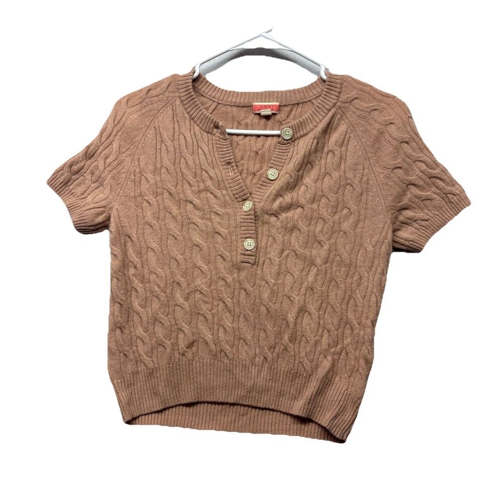 J. Crew Cashmere Cable-Knit Henley T-shirt Sweater Size XS Pink BH453